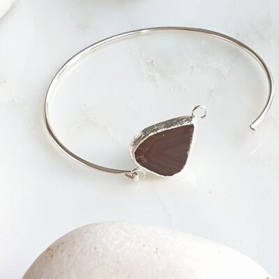 Brown Sardonyx Agate silver plated bangle (SN952)