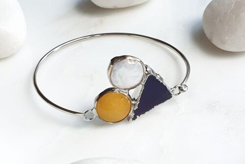 Purple Sardonyx Agate, Pearl and Yellow Jade bangle (SN958)