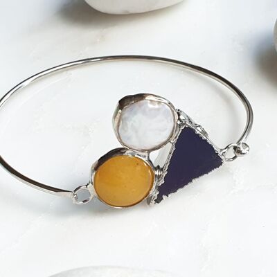 Purple Sardonyx Agate, Pearl and Yellow Jade bangle (SN958)