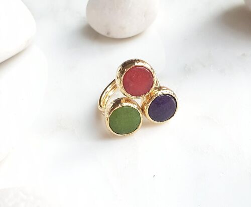 Red, Green and Purple Jade three stone ring (SN962)