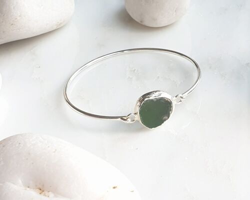 Green Agate silver plated bangle (SN965)