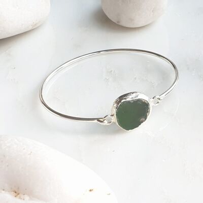 Green Agate silver plated bangle (SN965)