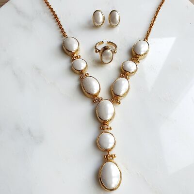 Pearl Necklace, Ring and Earrings (SN969)