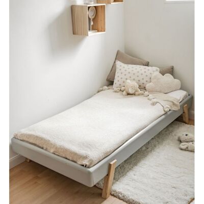 Cama individual de 90cm en madera maciza gris y madera RETRO