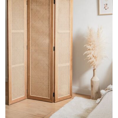 Paravent bois de mindy et cannage WOCCA