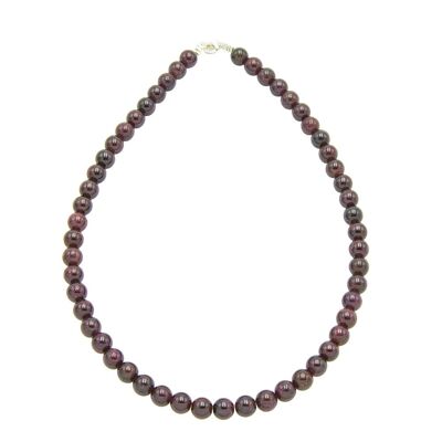 Red garnet necklace - 8mm ball stones - 39 cm - Silver clasp