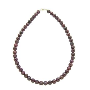 Collier Grenat rouge - Pierres boules 8mm - 39 cm- Fermoir argent 1