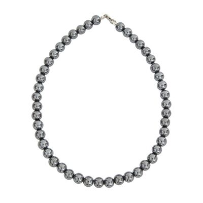 Collar de hematites - Piedras bola de 10 mm - 48 cm - Cierre de plata