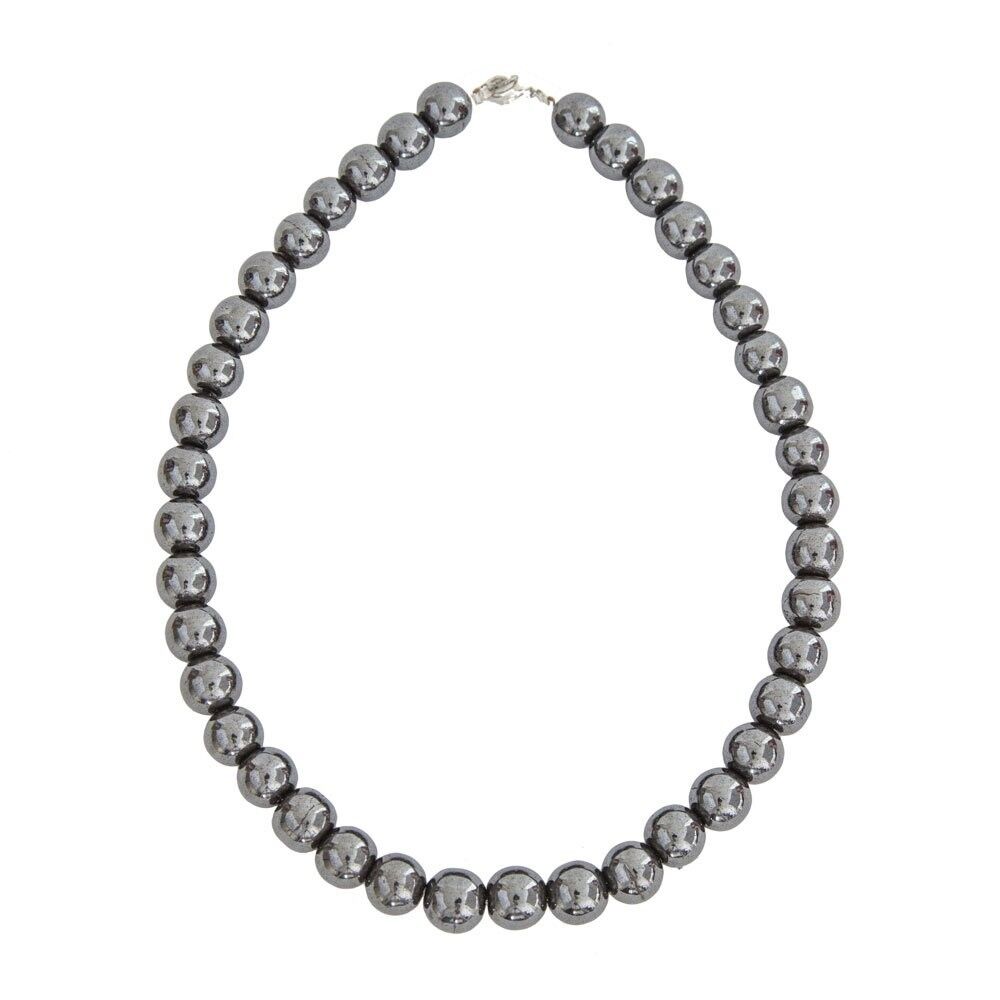 Collier Hématite - Pierres boules 12mm - 39 cm- Fermoir argent