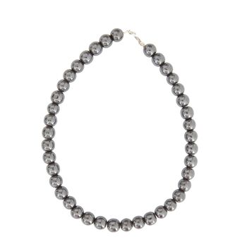 Collier Hématite - Pierres boules 12mm - 78 cm- Fermoir or 2