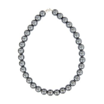 Collier Hématite - Pierres boules 14mm - 48 cm- Fermoir or 2