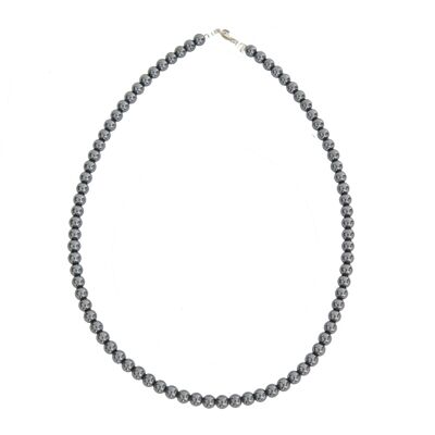 Hematite necklace - 6mm ball stones - 39 cm - Silver clasp