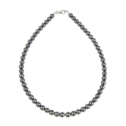 Collier Hématite - Pierres boules 8mm - 39 cm- Fermoir argent