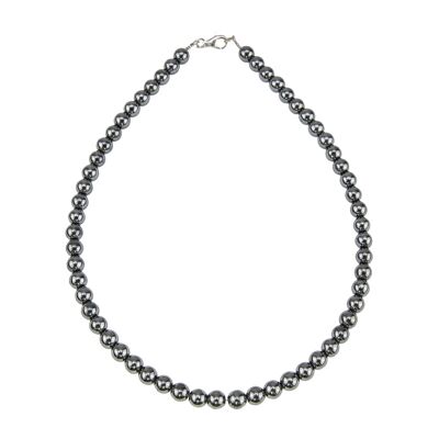 Hematite necklace - 8mm ball stones - 39 cm - Silver clasp