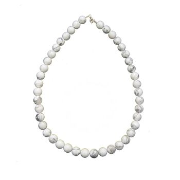 Collier Howlite - Pierres boules 10mm - 42 cm- Fermoir argent 1