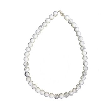 Collier Howlite - Pierres boules 10mm - 42 cm- Fermoir argent 2