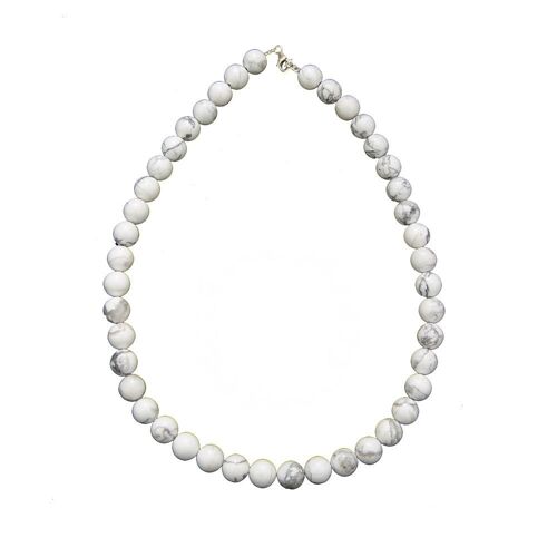 Collier Howlite - Pierres boules 10mm - 42 cm- Fermoir or