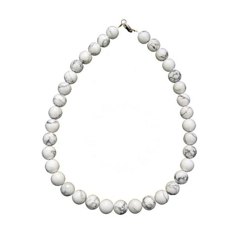 Collier Howlite - Pierres boules 12mm - 39 cm- Fermoir argent