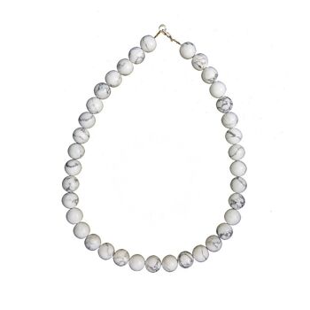 Collier Howlite - Pierres boules 12mm - 78 cm- Fermoir argent 2