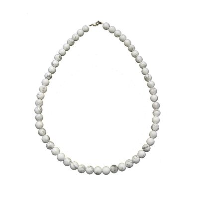 Collier Howlite - Pierres boules 8mm - 39 cm- Fermoir or