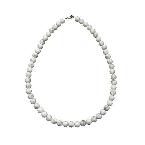 Collier Howlite - Pierres boules 8mm - 48 cm- Fermoir or