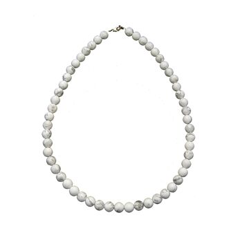 Collier Howlite - Pierres boules 8mm - 48 cm- Fermoir or 1