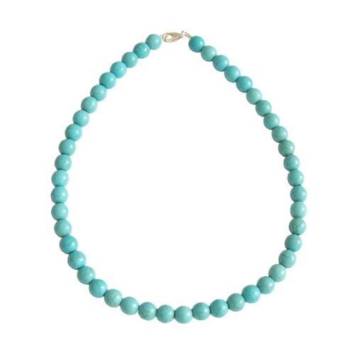 Collier Howlite bleue - Pierres boules 10mm - 39 cm- Fermoir argent