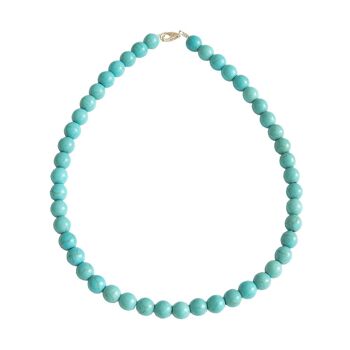 Collier Howlite bleue - Pierres boules 10mm - 48 cm- Fermoir argent 1