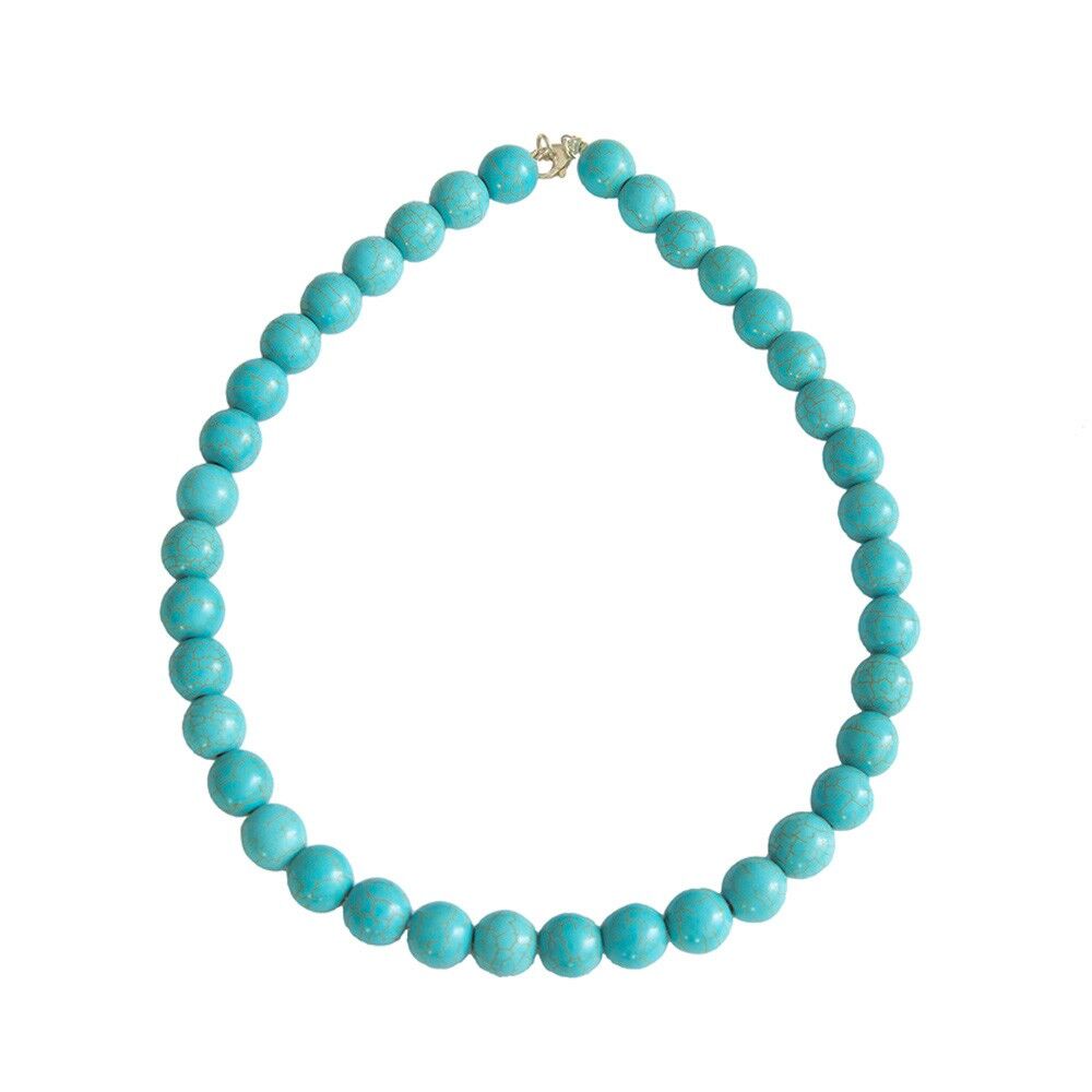 Blue Howlite necklace - 12mm ball stones - 39 cm - Gold clasp