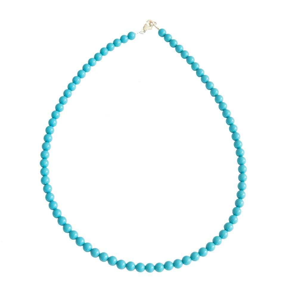 Collier Howlite bleue - Pierres boules 6mm - 39 cm- Fermoir argent