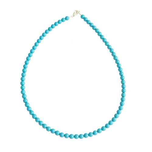 Collier Howlite bleue - Pierres boules 6mm - 39 cm- Fermoir or