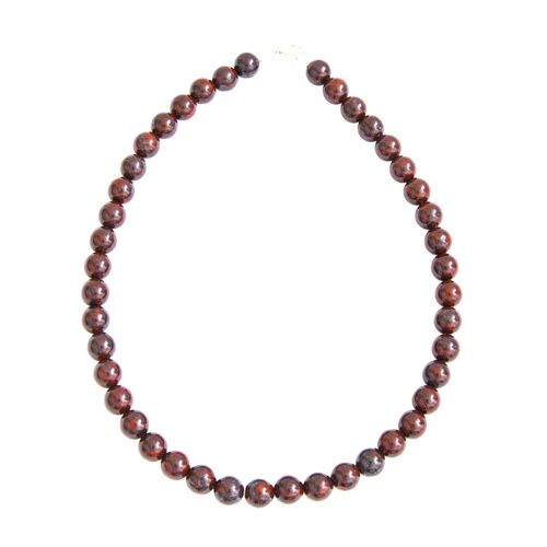 Collier Jaspe bréchique - Pierres boules 10mm - 48 cm- Fermoir or