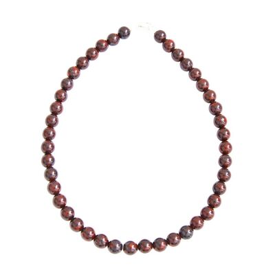 Collana di diaspro brecciato - Pietre a sfera 10mm - 56 cm - Chiusura in argento