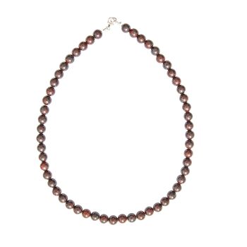 Collier Jaspe bréchique - Pierres boules 8mm - 39 cm- Fermoir or 2