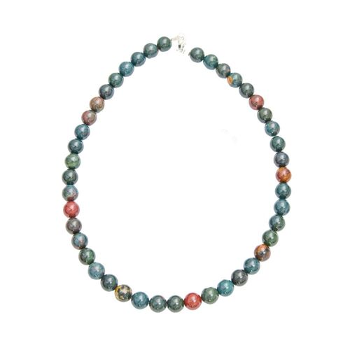 Collier Jaspe héliotrope - Pierres boules 10mm - 48 cm- Fermoir or