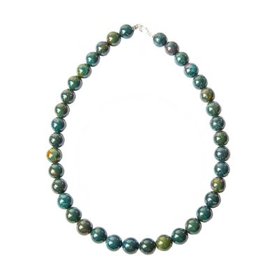 Collana Heliotrope Jasper - Pietre a sfera 12mm - 48 cm - Chiusura in argento