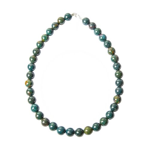 Collier Jaspe héliotrope - Pierres boules 12mm - 56 cm- Fermoir or