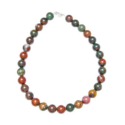 Collana Heliotrope Jasper - Pietre a sfera 14mm - 39 cm - Chiusura in argento