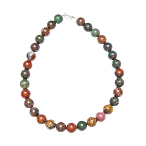 Collier Jaspe héliotrope - Pierres boules 14mm - 42 cm- Fermoir or