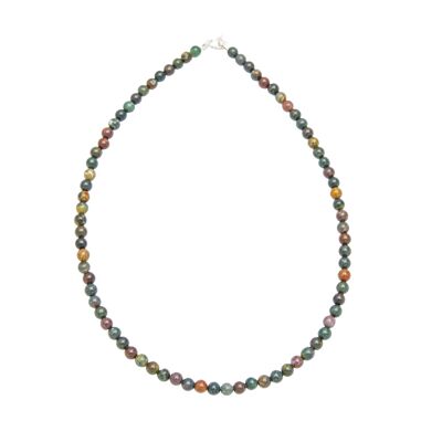 Collier Jaspe héliotrope - Pierres boules 6mm - 39 cm- Fermoir argent