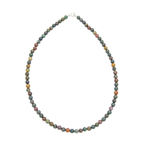 Collier Jaspe héliotrope - Pierres boules 6mm - 48 cm- Fermoir argent