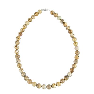 Collier Jaspe paysage - Pierres boules 10mm - 39 cm- Fermoir or