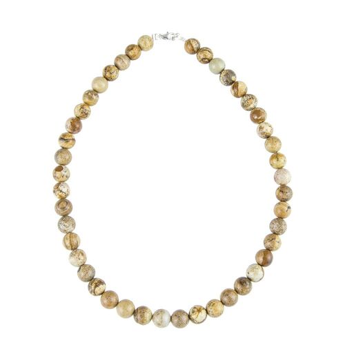 Collier Jaspe paysage - Pierres boules 10mm - 48 cm- Fermoir or