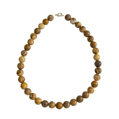 Collier Jaspe paysage - Pierres boules 12mm - 39 cm- Fermoir or