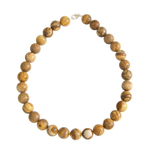 Collier Jaspe paysage - Pierres boules 14mm - 39 cm- Fermoir or