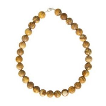 Collier Jaspe paysage - Pierres boules 14mm - 48 cm- Fermoir or 2