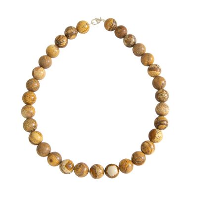 Jasper landscape necklace - 14mm ball stones - 100 cm - Gold clasp