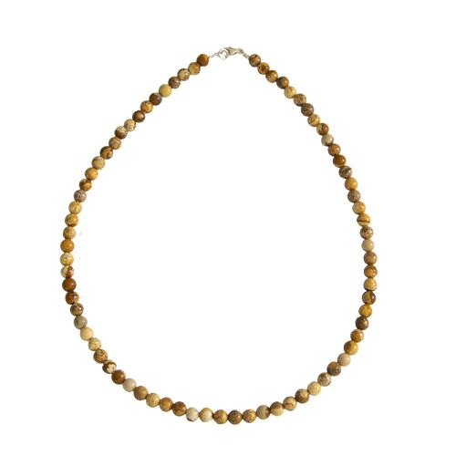 Collier Jaspe paysage - Pierres boules 6mm - 39 cm- Fermoir or