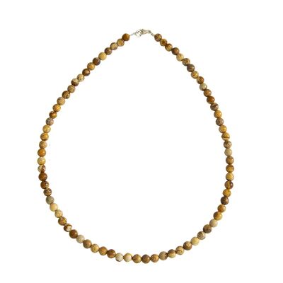 Collier Jaspe paysage - Pierres boules 6mm - 42 cm- Fermoir or