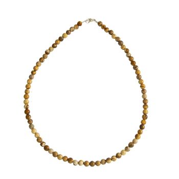 Collier Jaspe paysage - Pierres boules 6mm - 42 cm- Fermoir or 1